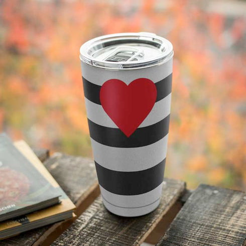Black And White Striped Heart Yeti 20oz Tumbler Skin