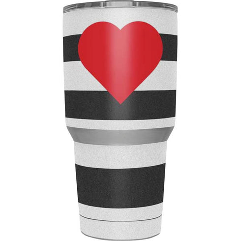 Black And White Striped Heart Yeti 30oz Rambler Tumbler Skin