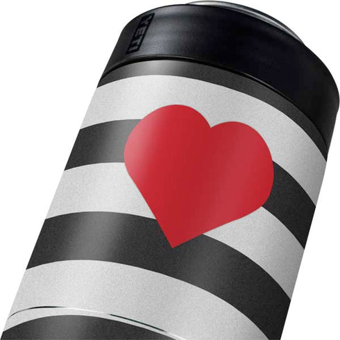 Black And White Striped Heart Yeti Colster Can Insulator Skin