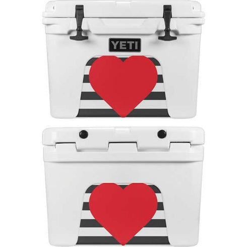 Black And White Striped Heart YETI Tundra 35 Hard Cooler Skin
