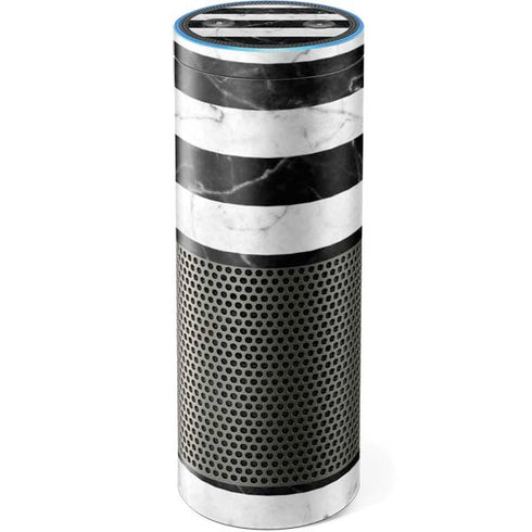 Black and White Striped Marble Amazon Echo Skin