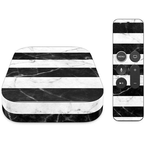 Black and White Striped Marble Apple TV Skin