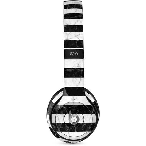 Black and White Striped Marble Beats Solo 2 Wired Skin