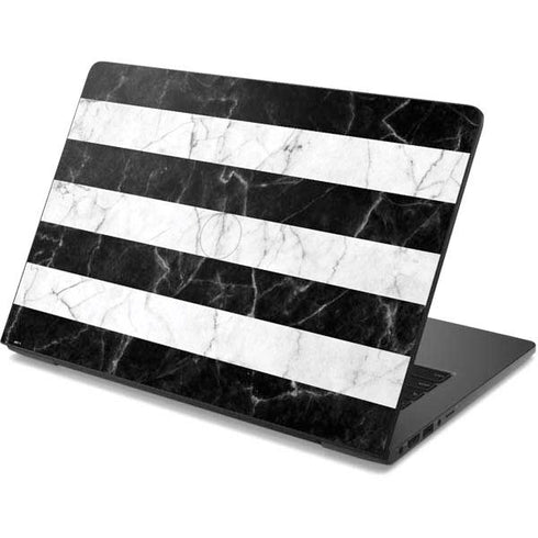 Black and White Striped Marble Dell Chromebook Skin
