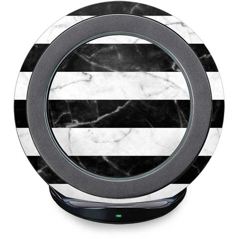 Black and White Striped Marble Fast Charge Wireless Charging Stand Skin