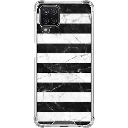 Black and White Striped Marble Galaxy A12 Clear Case