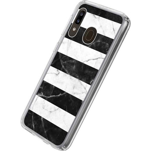 Black and White Striped Marble Galaxy A20 Clear Case