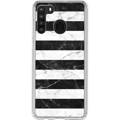 Black and White Striped Marble Galaxy A21 Clear Case