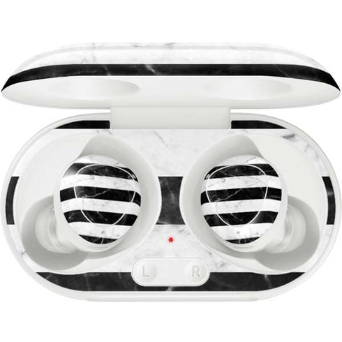 Black and White Striped Marble Galaxy Buds Plus Skin