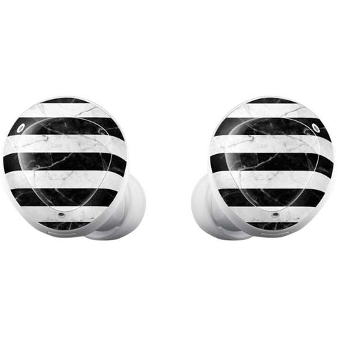 Black and White Striped Marble Galaxy Buds Plus Skin
