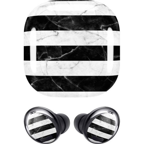 Black and White Striped Marble Galaxy Buds Pro Skin