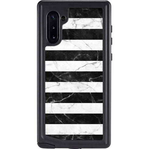 Black and White Striped Marble Galaxy Note 10 Waterproof Case