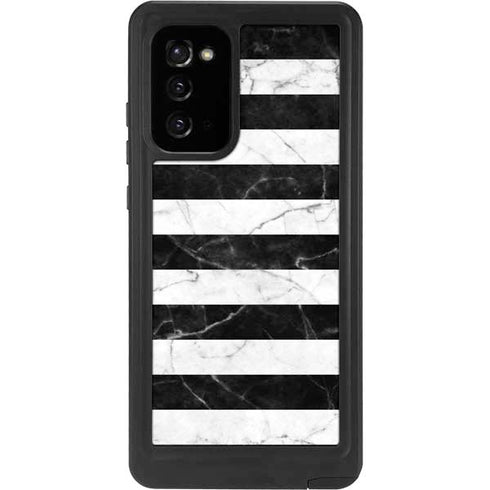 Black and White Striped Marble Galaxy Note20 5G Waterproof Case