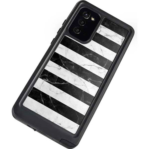 Black and White Striped Marble Galaxy Note20 5G Waterproof Case