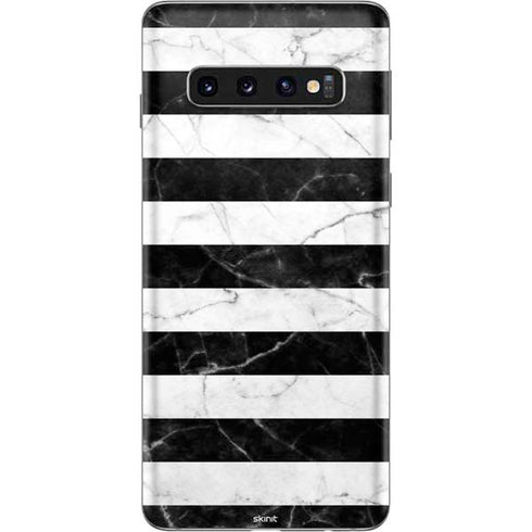 Black and White Striped Marble Galaxy S10 Skin