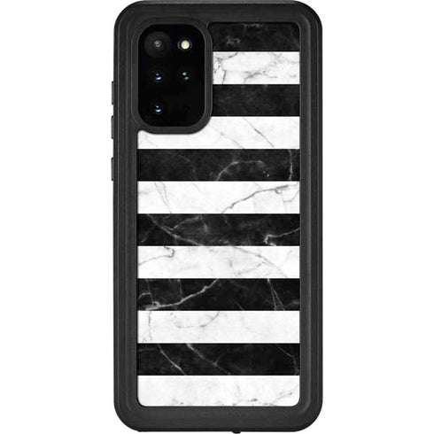 Black and White Striped Marble Galaxy S20 Plus Waterproof Case