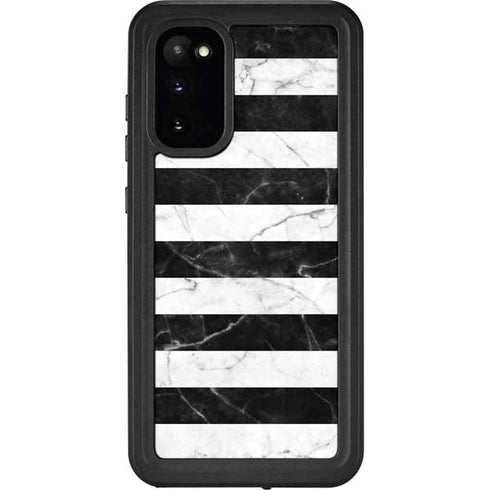 Black and White Striped Marble Galaxy S20 Waterproof Case