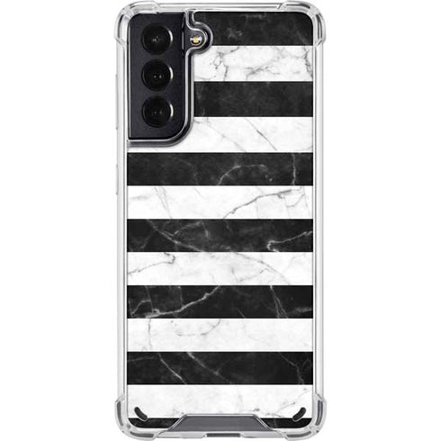 Black and White Striped Marble Galaxy S21 5G Clear Case