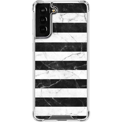 Black and White Striped Marble Galaxy S21 FE Clear Case