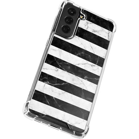 Black and White Striped Marble Galaxy S21 FE Clear Case