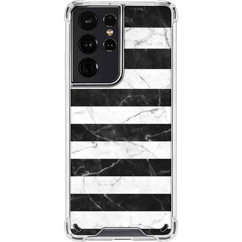 Black and White Striped Marble Galaxy S21 Ultra 5G Clear Case