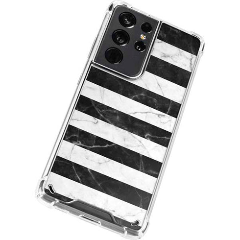 Black and White Striped Marble Galaxy S21 Ultra 5G Clear Case