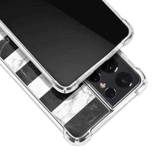 Black and White Striped Marble Galaxy S21 Ultra 5G Clear Case