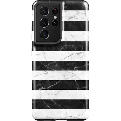 Black and White Striped Marble Galaxy S21 Ultra 5G Pro Case