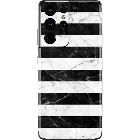 Black and White Striped Marble Galaxy S21 Ultra 5G Skin