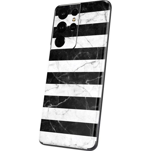 Black and White Striped Marble Galaxy S21 Ultra 5G Skin