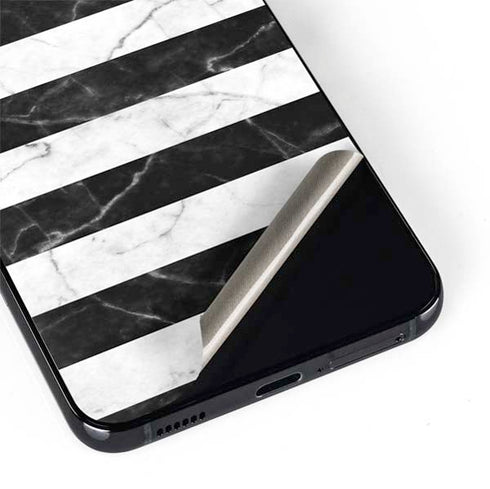 Black and White Striped Marble Galaxy S22 Plus Skin