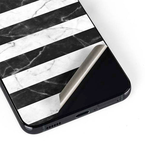 Black and White Striped Marble Galaxy S22 Skin