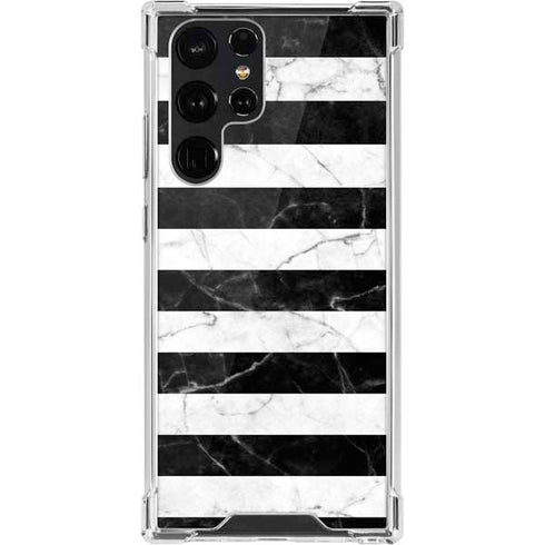 Black and White Striped Marble Galaxy S22 Ultra Clear Case