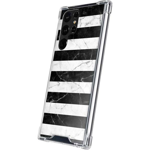 Black and White Striped Marble Galaxy S22 Ultra Clear Case