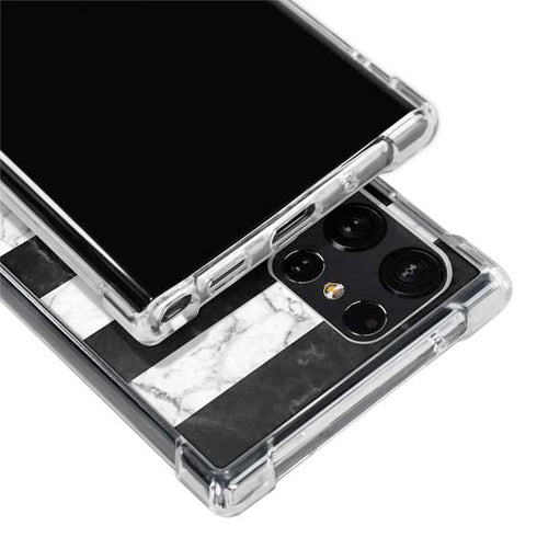 Black and White Striped Marble Galaxy S22 Ultra Clear Case