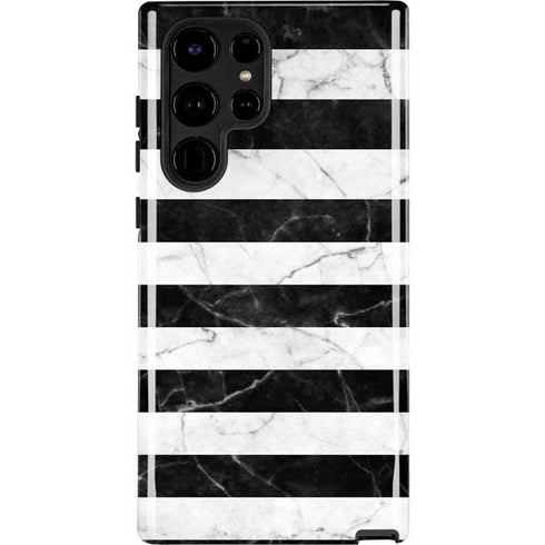 Black and White Striped Marble Galaxy S22 Ultra Pro Case