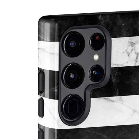 Black and White Striped Marble Galaxy S22 Ultra Pro Case