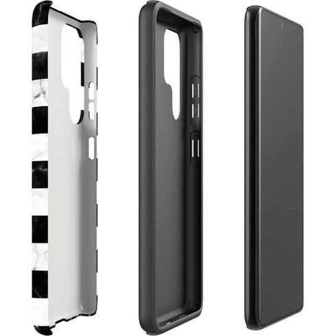 Black and White Striped Marble Galaxy S22 Ultra Pro Case