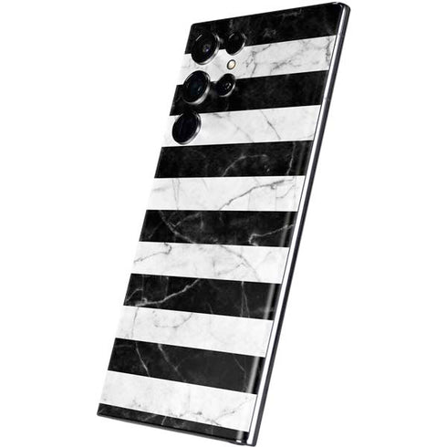 Black and White Striped Marble Galaxy S22 Ultra Skin