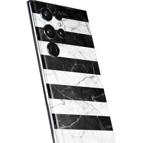 Black and White Striped Marble Galaxy S22 Ultra Skin