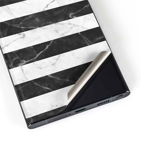 Black and White Striped Marble Galaxy S22 Ultra Skin