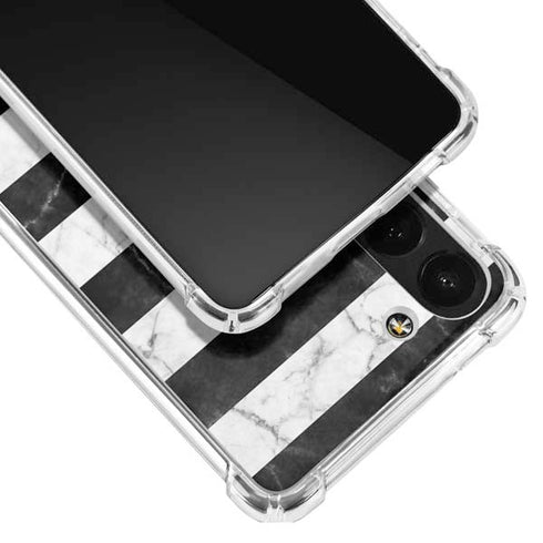 Black and White Striped Marble Galaxy S23 Plus Clear Case