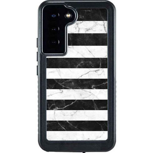Black and White Striped Marble Galaxy S23 Plus Waterproof Case