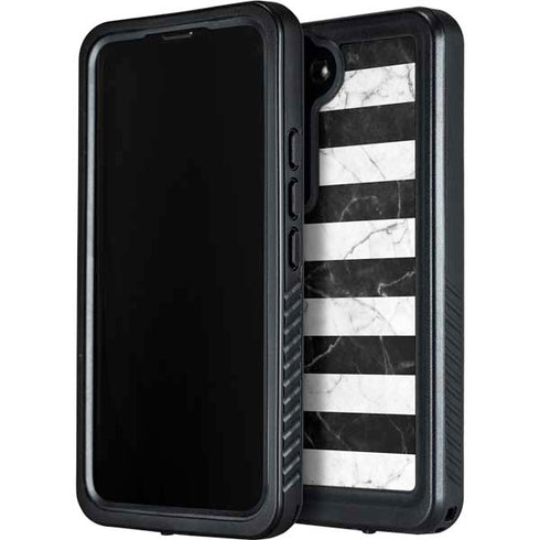 Black and White Striped Marble Galaxy S23 Plus Waterproof Case