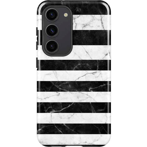 Black and White Striped Marble Galaxy S23 Pro Case