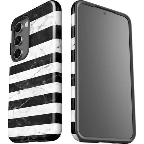 Black and White Striped Marble Galaxy S23 Pro Case