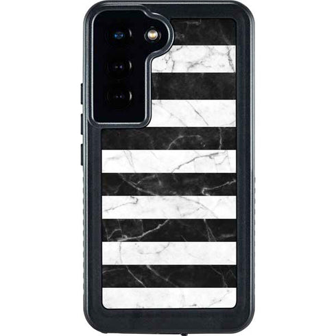 Black and White Striped Marble Galaxy S23 Waterproof Case