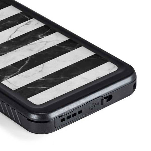 Black and White Striped Marble Galaxy S23 Waterproof Case