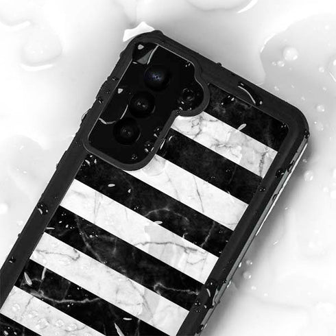Black and White Striped Marble Galaxy S23 Waterproof Case