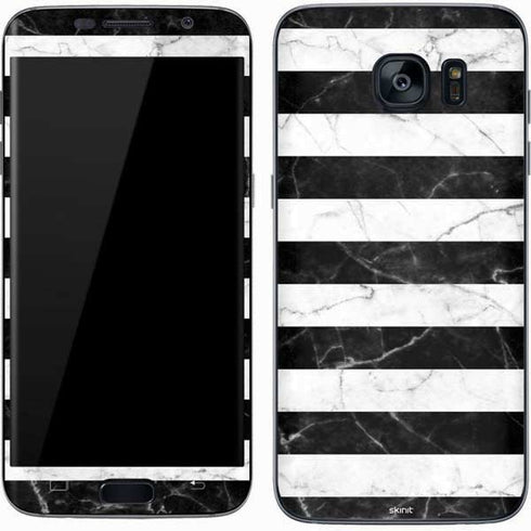 Black and White Striped Marble Galaxy S7 Skin